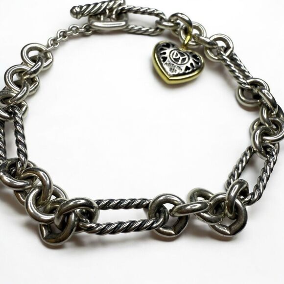 David Yurman Estate Sterling & 18k Paperclip Heart Size 7 Inch Bracelet - Picture 3 of 8